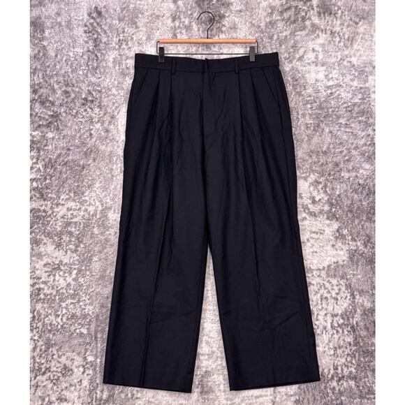 California Arts Pants 36 x 27 Black Wool Dume Relaxed Wide Dual Pleat Trousers - Picture 1 of 6